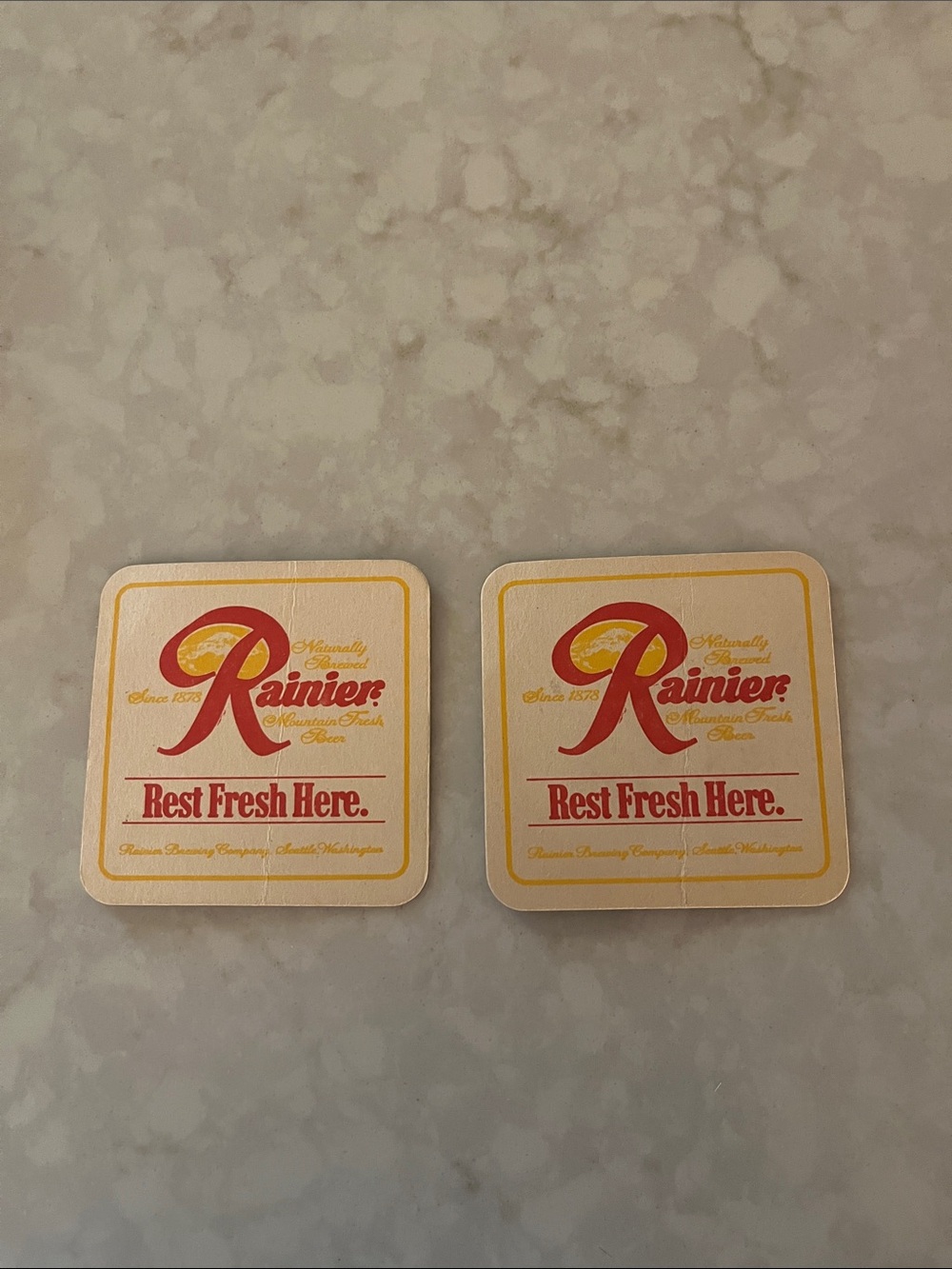 Vintage Rainier beer coasters from Seattle Washington set of 2